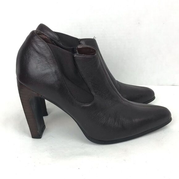 Colin Stuart Brown Leather Heeled Booties Sz 7 - Picture 2 of 8